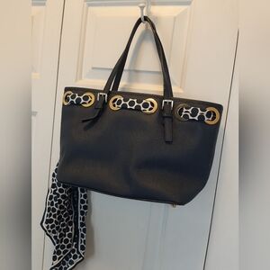 MICHAEL Michael Kors Navy Tote with Polka Dot Scarf